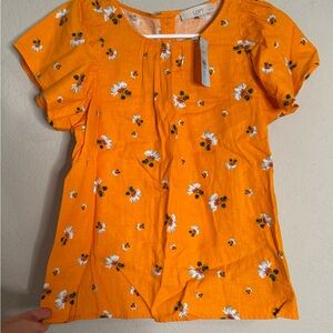 LOFT Vibrant Orange Top with Floral Design